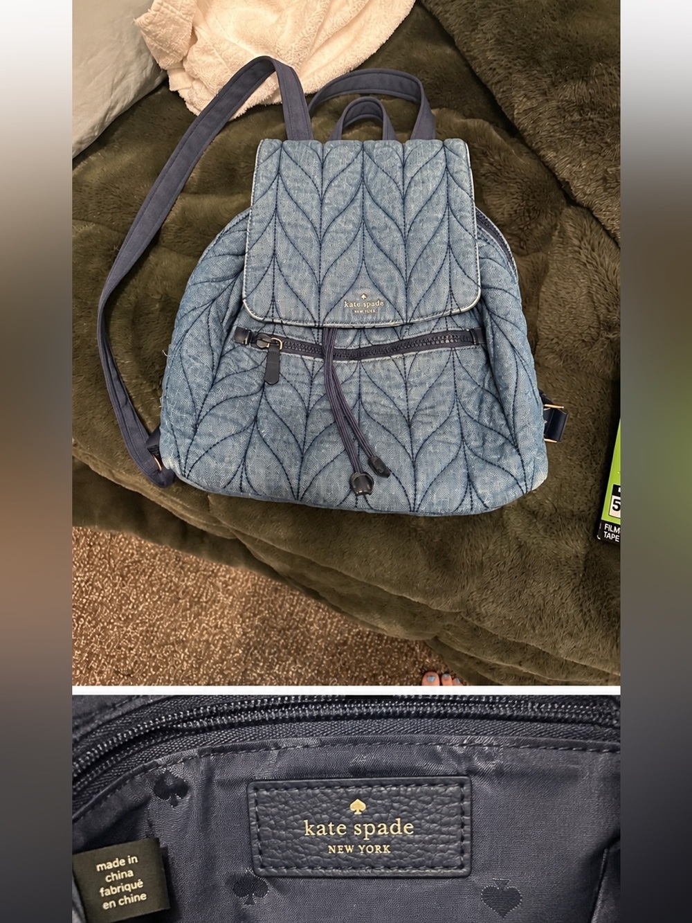 Kate Spade Ellie Large Flap Quilted Denim Backpack – Blue